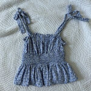 Floral Blue Smocked Women's Top